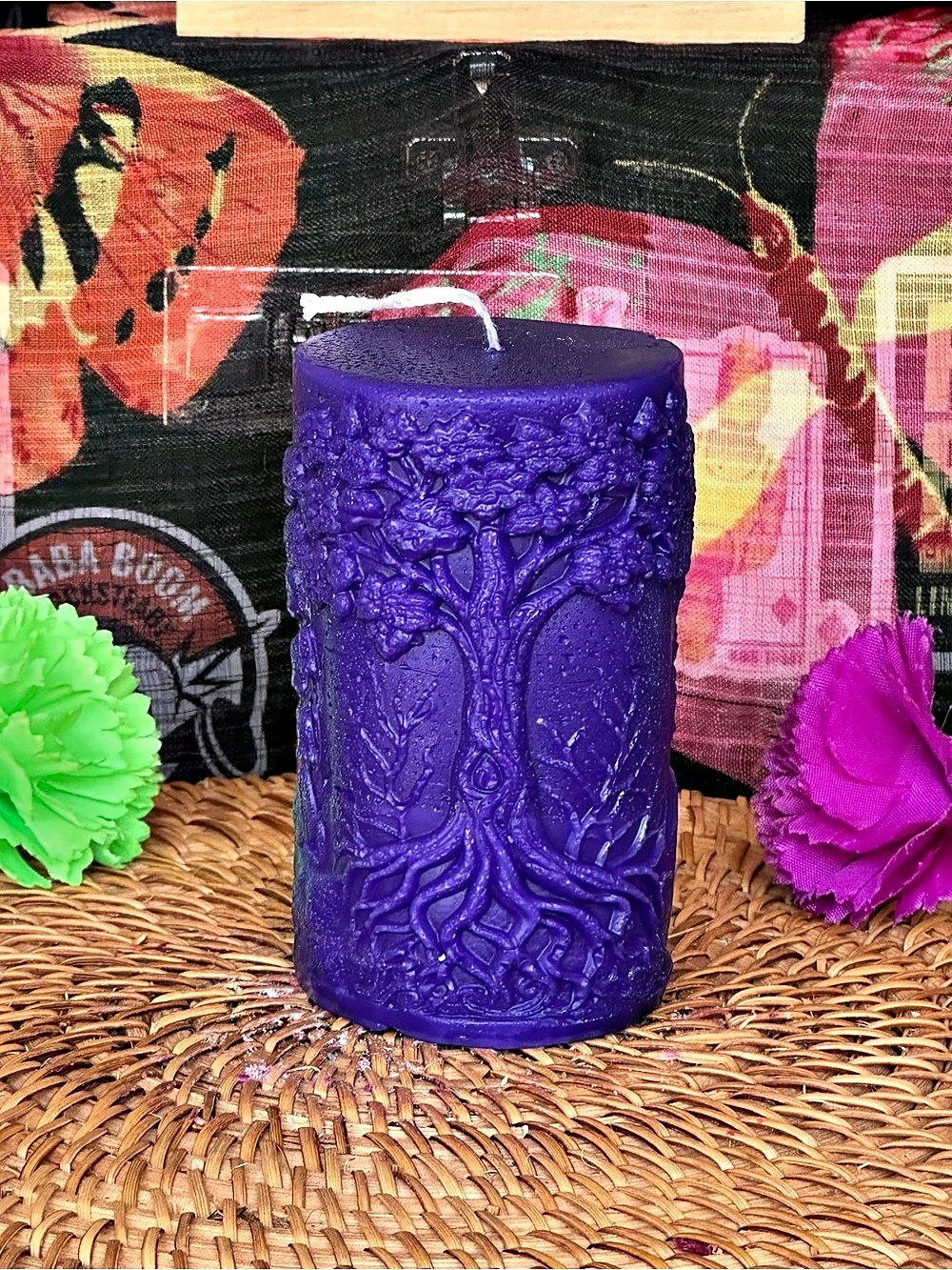 Tree of Life Pillar Candle – Purple Botanical Candle